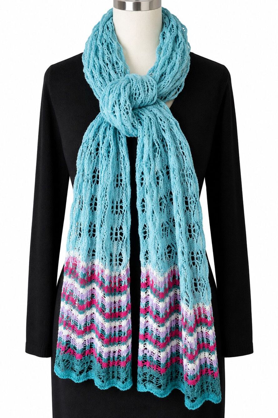 Missoni $425 Crochet Open Knit Scarf 100% Cotton Multicolor Made Italy New
